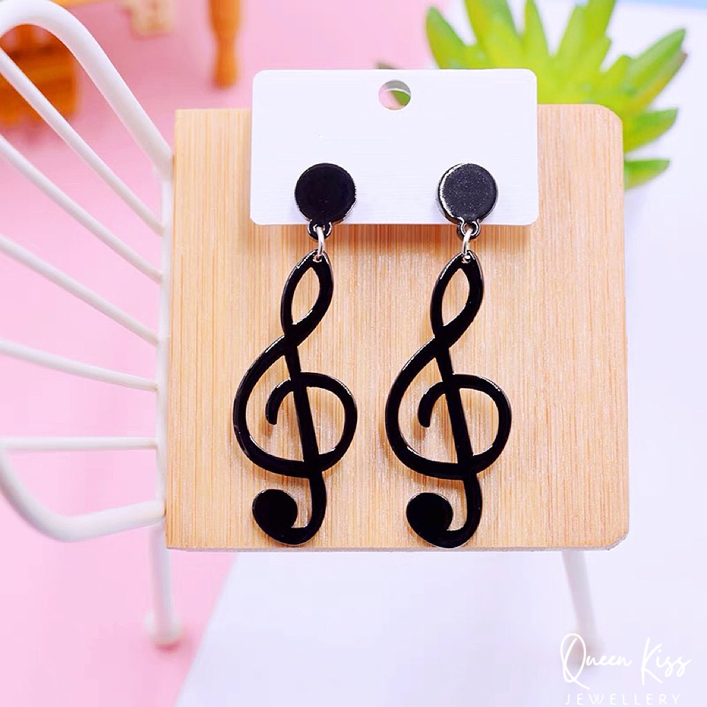 Super LIght Acrylic Black Musical Note Earrings - Sing Along!!
