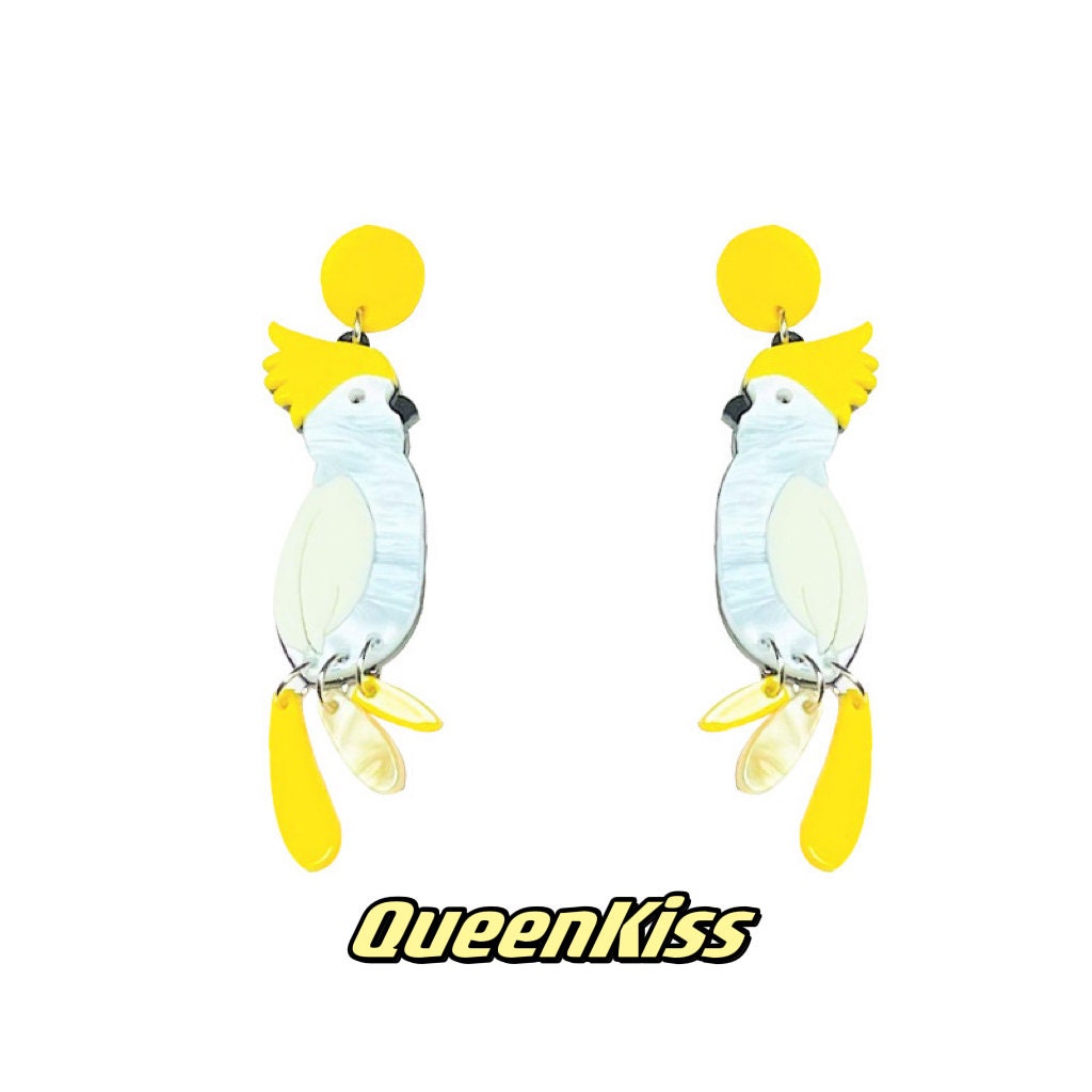 Cute Parrot Yellow and White Forest Style Earrings - Wild Life!!