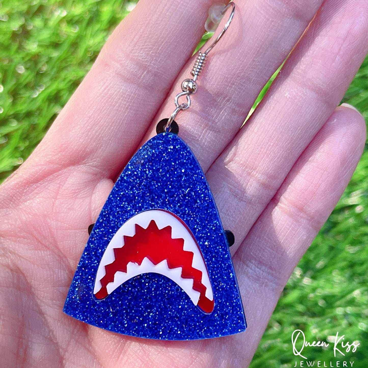 Super Light Acrylic Cute Big Jaw Blue Shark Big Teeth Mouth Earrings - Baby Shark Do Do Do!!