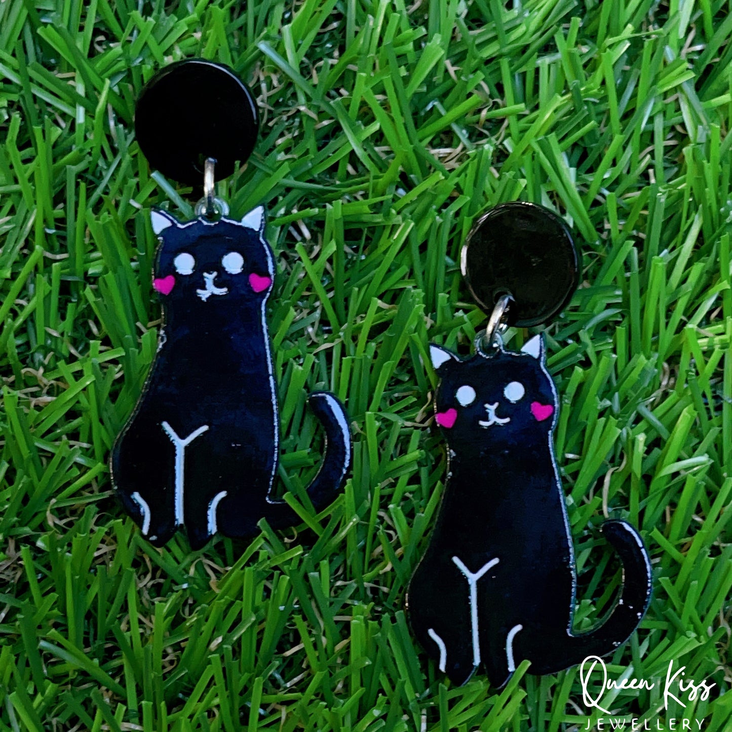 Super Light Acrylic Cute Black Cat Kitty Earrings - Night Walker!!