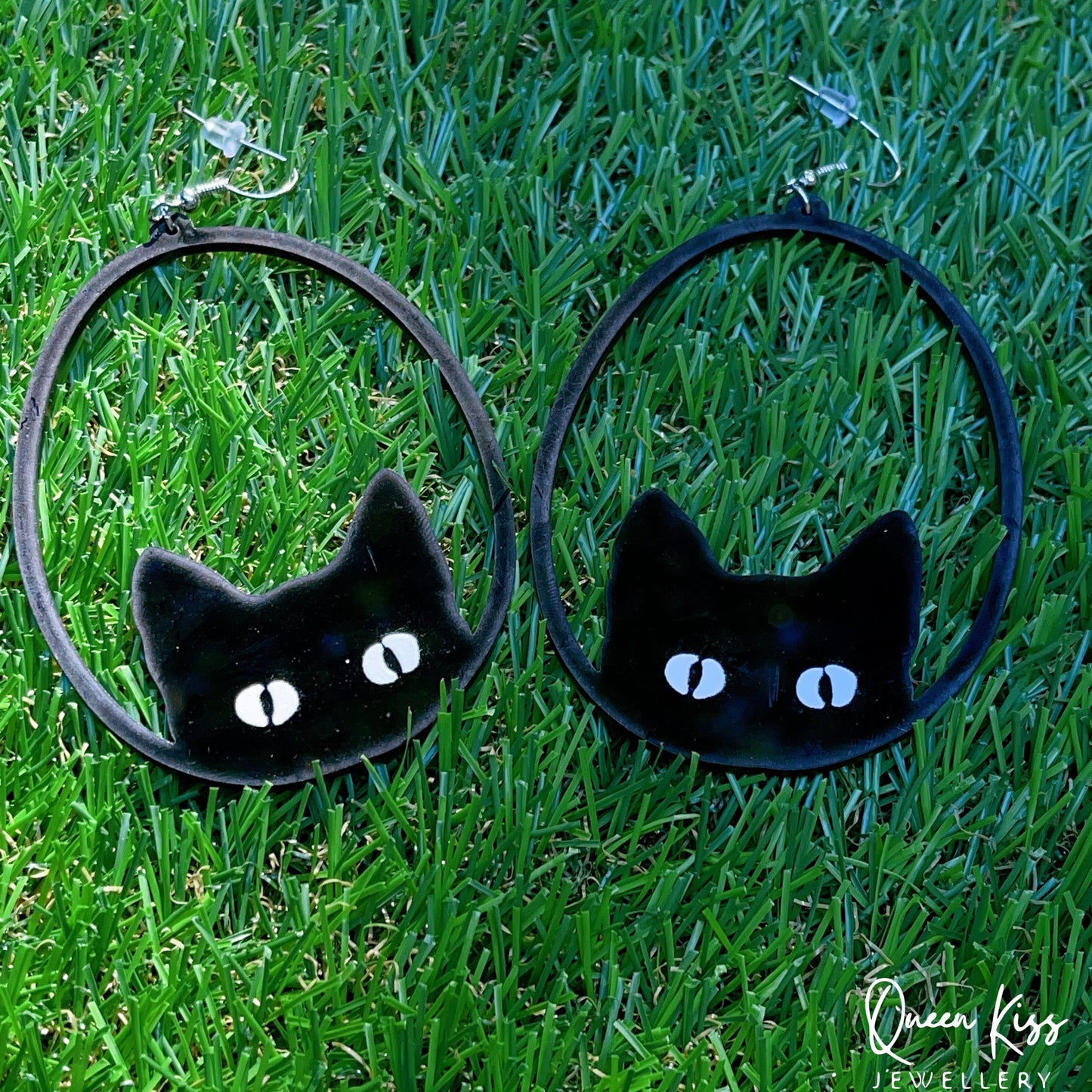 Super Light Acrylic Cute Black Cat Kitty Earrings - Queen of The Night!!