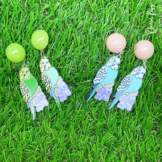 Super Light Acrylic Cute Parrot Bird Green Belly and  Mint Belly Earrings - Paradise!!