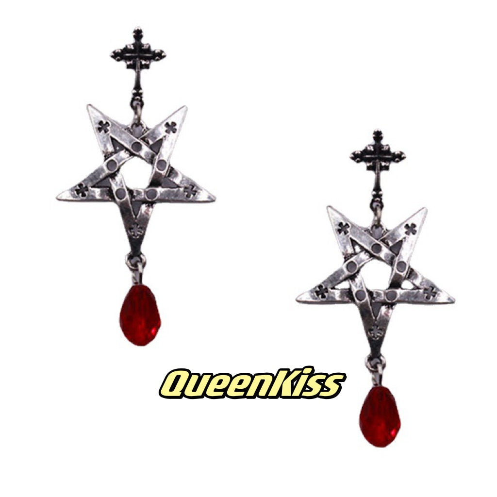 Quirky Darkness Night Star with Cross Earrings Earrings Creepy Goth Grunge Earrings