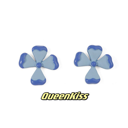 Enamel Blue Leaves Minimalist Studs Earrings -- Jazz and I!!
