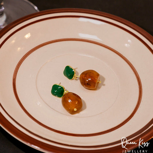 Cute Light Trendy Green and Brown Beads Minimalist Earrings - Beauty of Beads!!