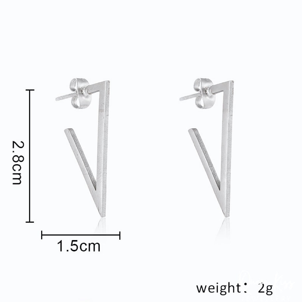 Triangle Pair of Earrings Silver stainless steel minimal studs For Man Woman Him Her- Simply the Best!!!