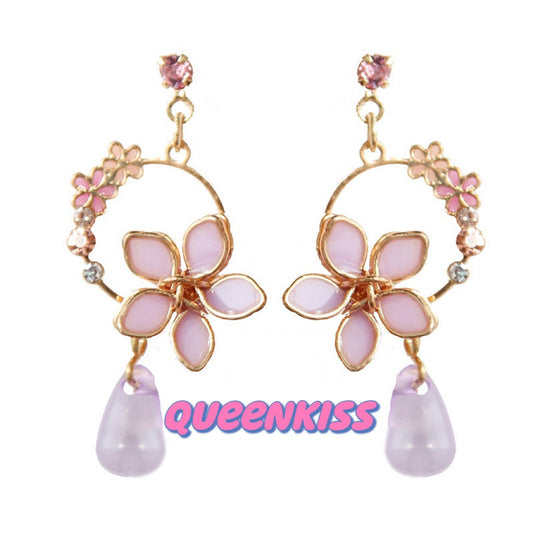 Adorable Japanese Style Flowers Blue Purple Beige Earrings - Flower Mate!!