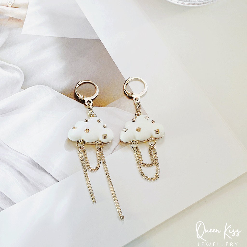 Super Cute White Bling Cloud Tessel Earrings -- Sky Life!!
