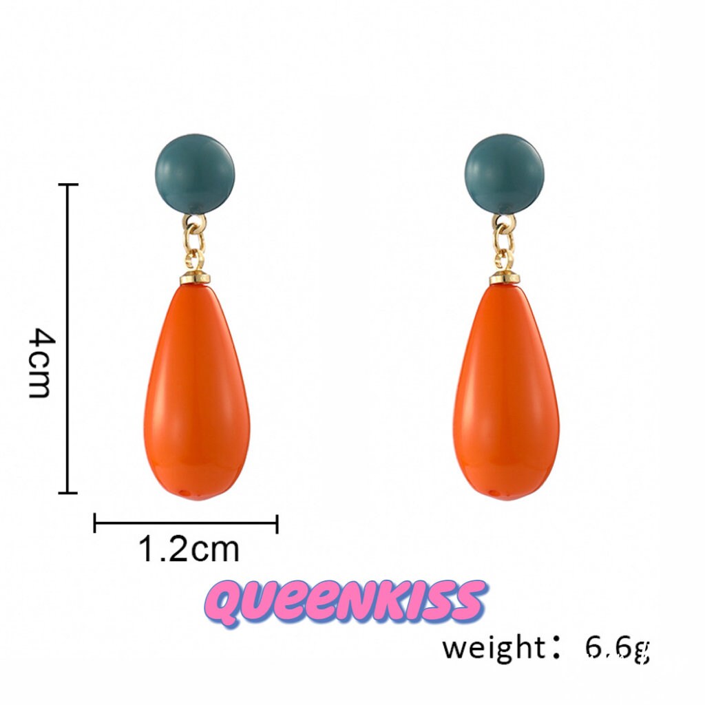 Cute Light Trendy Adorable Acrylic Teal and Oval Orange Earrings - Perfect Lady!!