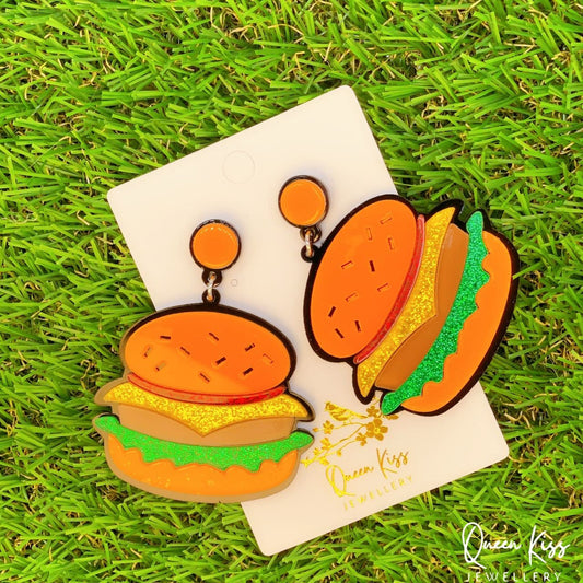 Super LIght Acrylic Sparkling Yummy Hamburger Earrings - Eat Me!!