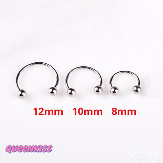 Surgical Steel 316L Septum Ring U Shaped Circular Barbell Curved Screw End Gauge 16g - 8mm, 10mm, 12mm Sold as one single piece not a pair