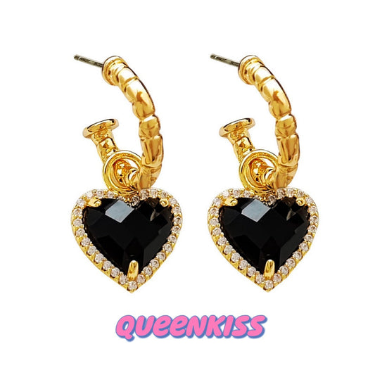 Golden Heart 18 Karat Gold Plated Sterling Silver Cubic Zirconia Crystals Gold Dangle Sold as A Pair