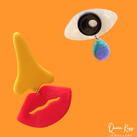 Cute Light Trendy Special Art Pattern Eye Nose Mouth Face Earrings - Artisen Nest!!