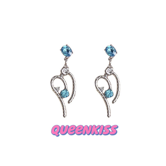 Cute Adorable Heart and Blue Gem Heart Silver Earrings -- See My Heart!