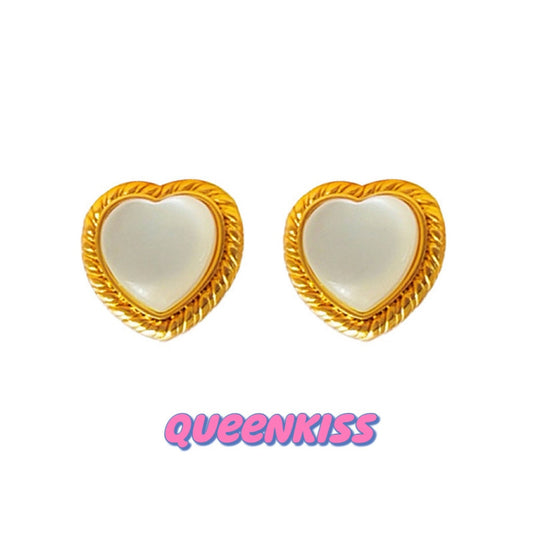 Golden Heart Stud 18 Karat Gold Plated Sterling Silver White and Green Stud Sold as A Pair