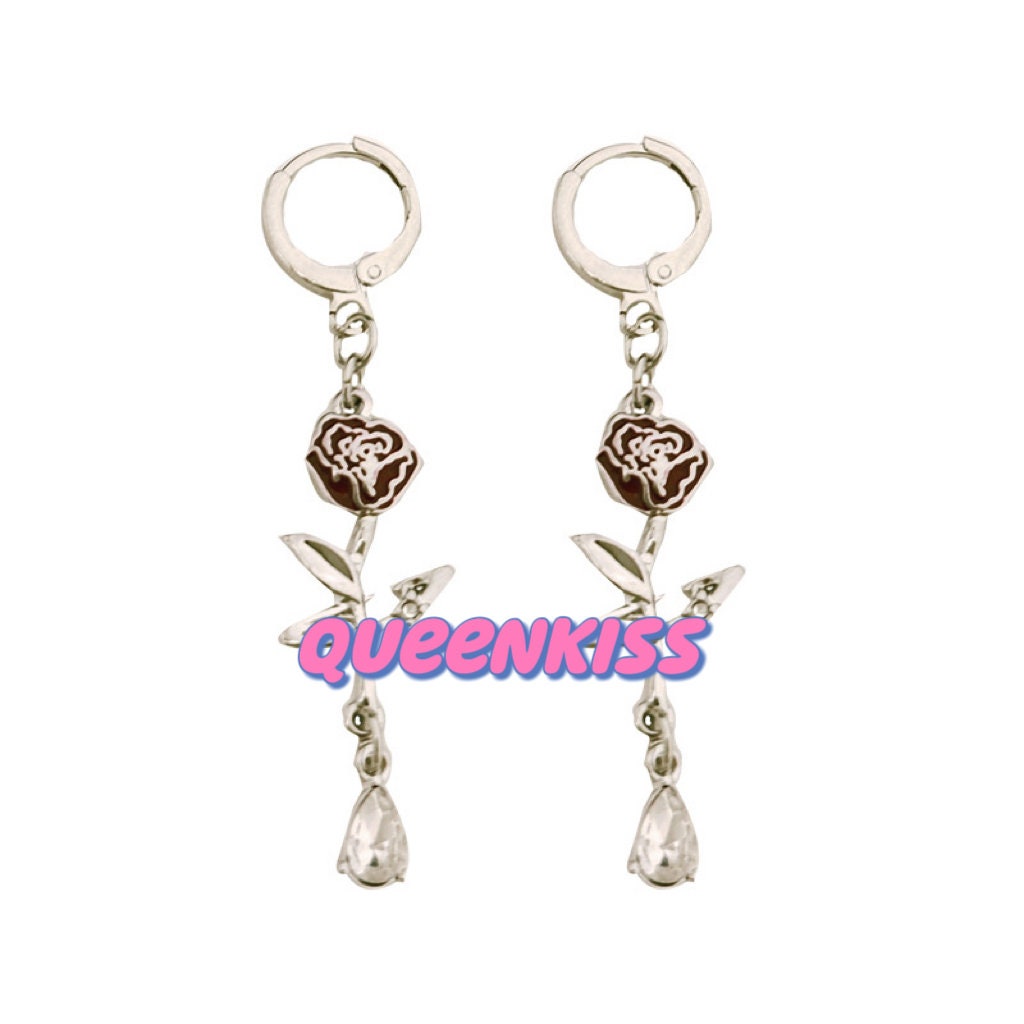 Super Cute Red Rose and Gem Earrings -- Elite Life!!