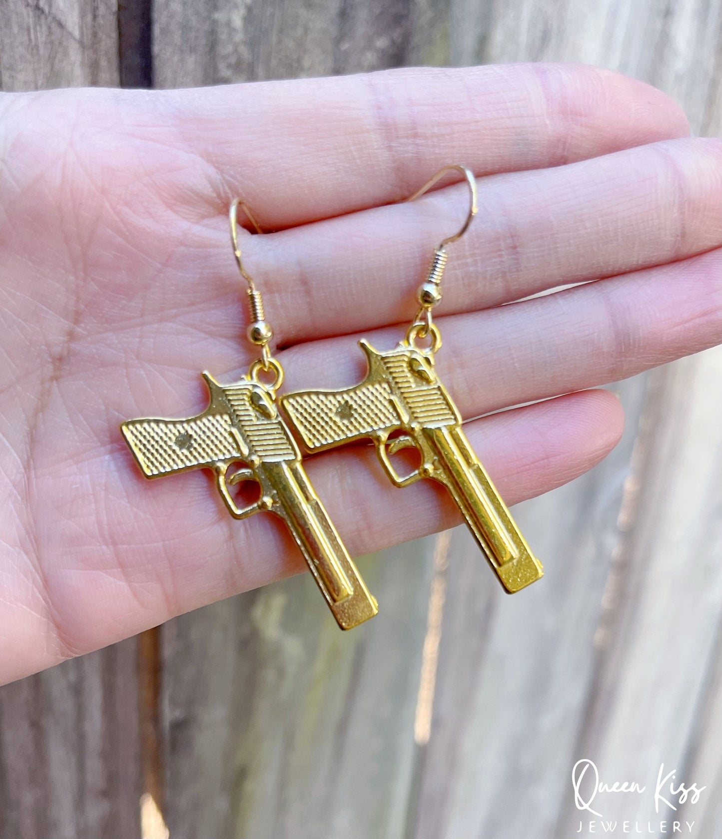 Gun World Gold Earrings -- Coolest Gang Squad!!