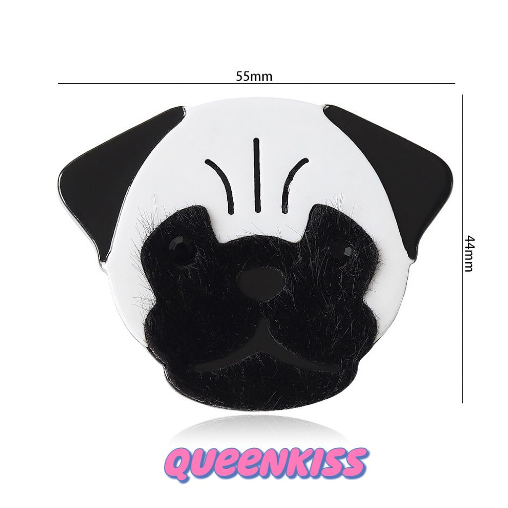 Cute Adorable Good Quality Acrylic Pug Brooches Artist Gift for Her, Mother, Kid, Sister, Good Friends