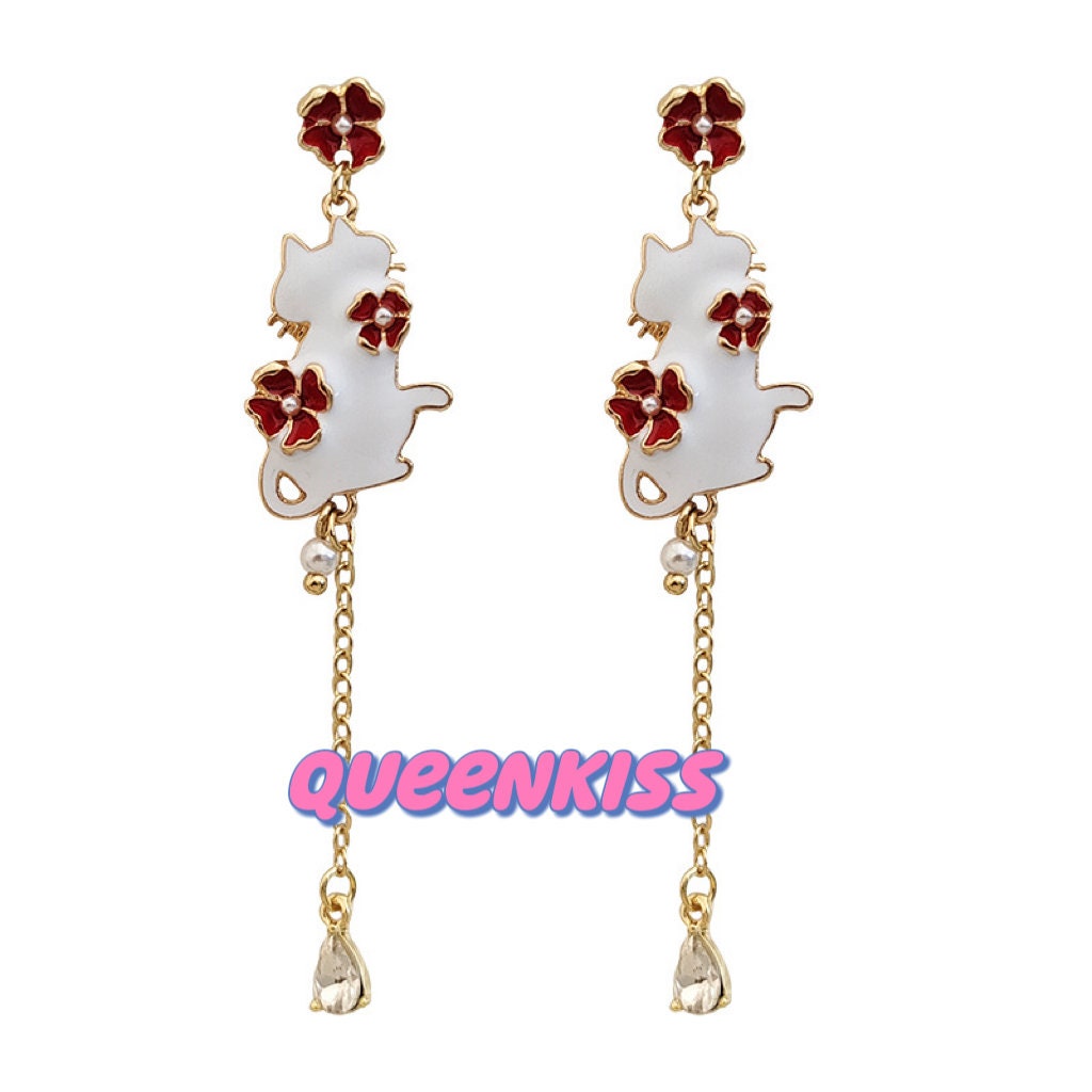 Super Cute Kitty Cat and Flower Earrings -- Take Me to The Garden!!